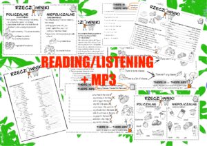 RZECZOWNIKI POLICZALNE I NIEPOLICZALNE, THERE IS & THERE ARE sketchnotki + karty pracy